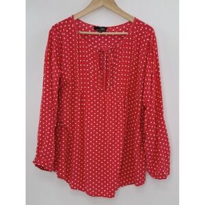 Suzanne Betro Plus Size Red White Polka Dot Roll Tab Boho Blouse Top 4x See Pics